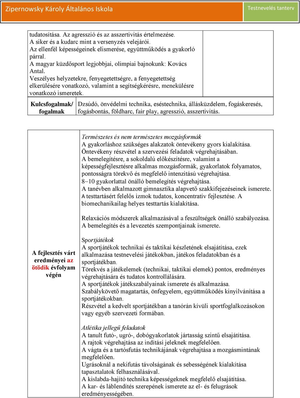 Veszélyes helyzetekre, fenyegetettségre, a fenyegetettség elkerülésére vonatkozó, valamint a segítségkérésre, menekülésre vonatkozó ismeretek.