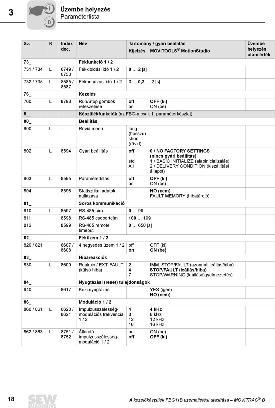 8 Készülékfunkciók (az FBG-n csak 1.