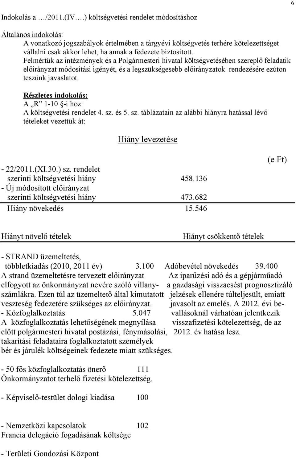 biztosított. Felmértük az intézmények és a Polgármesteri hivatal költségvetésében szereplő feladatik módosítási igényét, és a legszükségesebb ok rendezésére ezúton teszünk javaslatot.