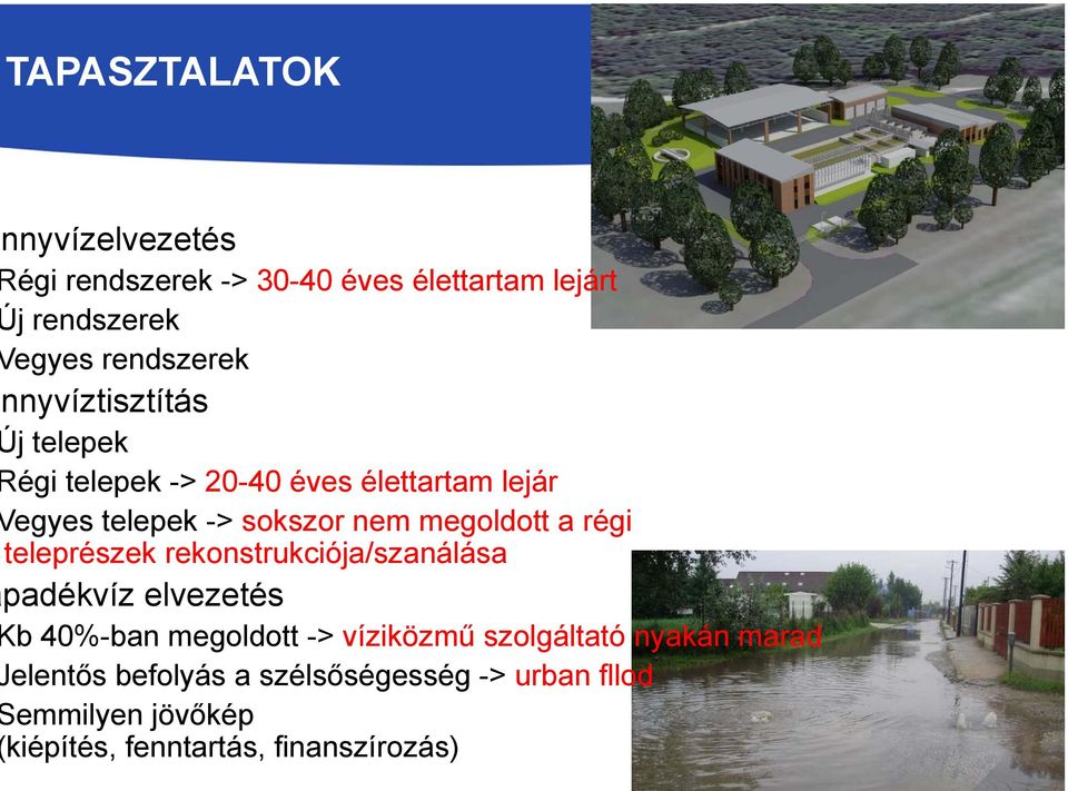 régi teleprészek rekonstrukciója/szanálása padékvíz elvezetés b 40%-ban megoldott -> víziközmű szolgáltató