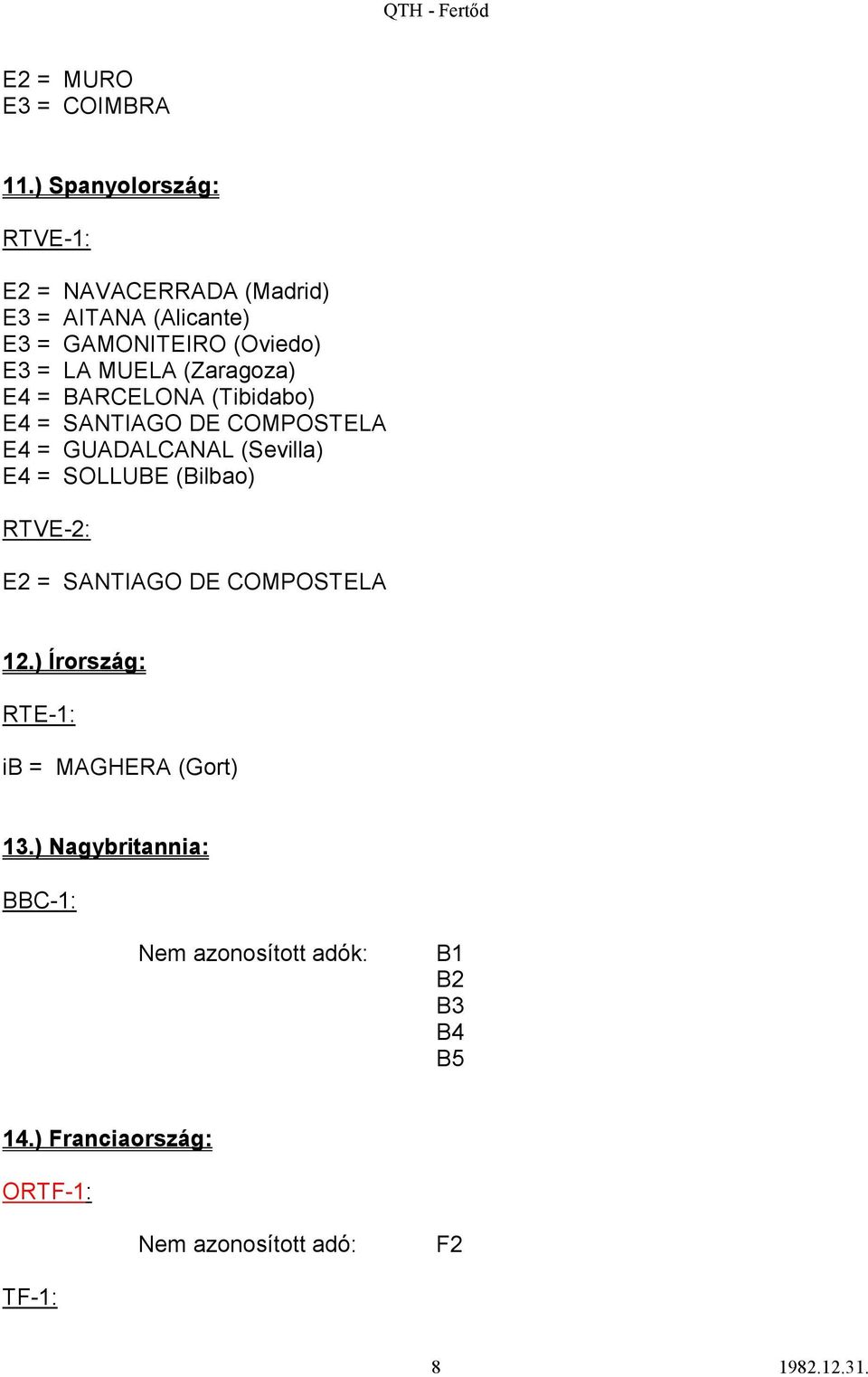 MUELA (Zaragoza) E4 = BARCELONA (Tibidabo) E4 = SANTIAGO DE COMPOSTELA E4 = GUADALCANAL (Sevilla) E4 = SOLLUBE