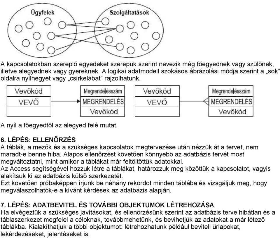 LÉPÉS: ELLENŐRZÉS A táblák, a mezők és a szükséges kapcsolatok megtervezése után nézzük át a tervet, nem maradt-e benne hiba.
