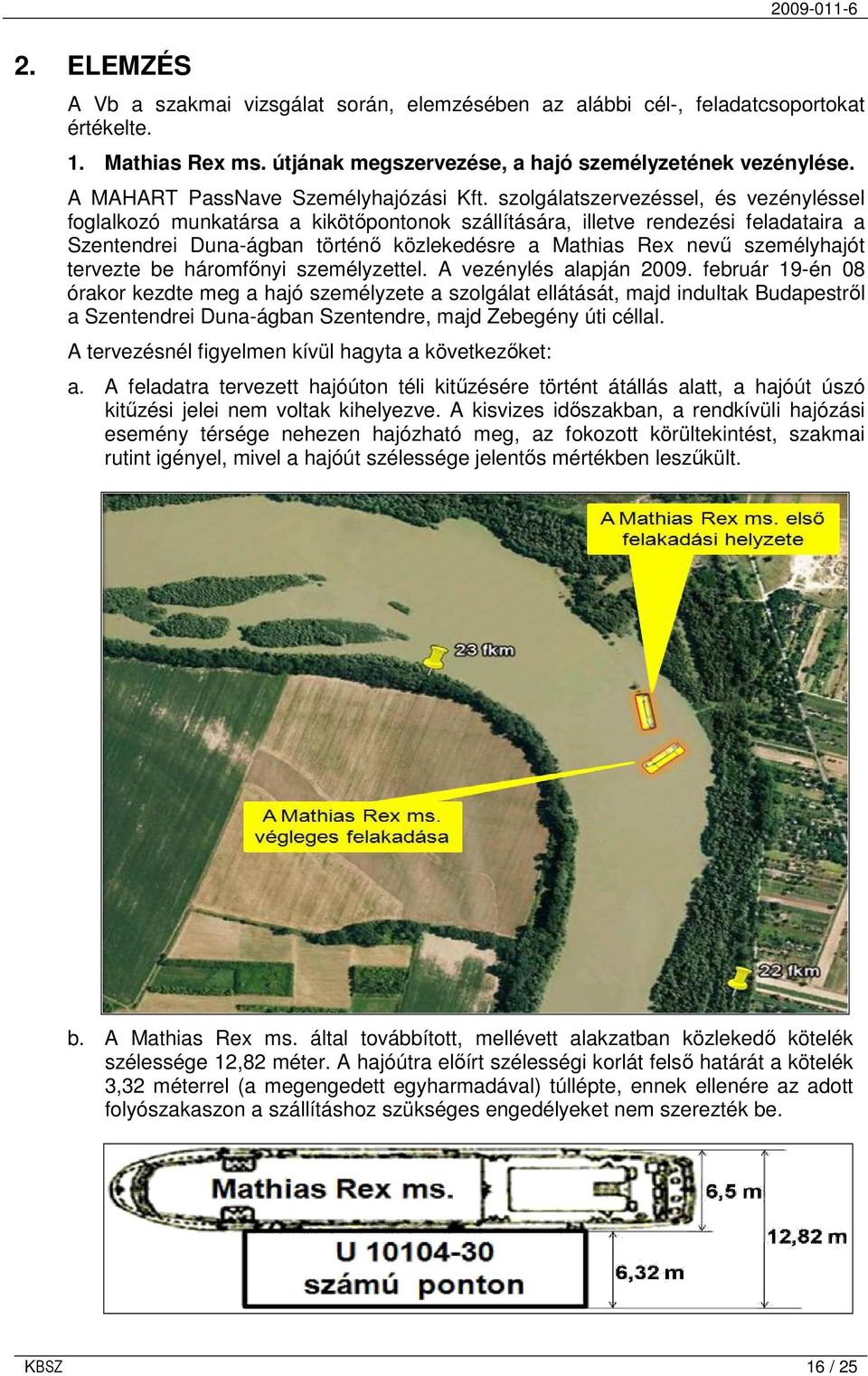 szolgálatszervezéssel, és vezényléssel foglalkozó munkatársa a kikötıpontonok szállítására, illetve rendezési feladataira a Szentendrei Duna-ágban történı közlekedésre a Mathias Rex nevő személyhajót