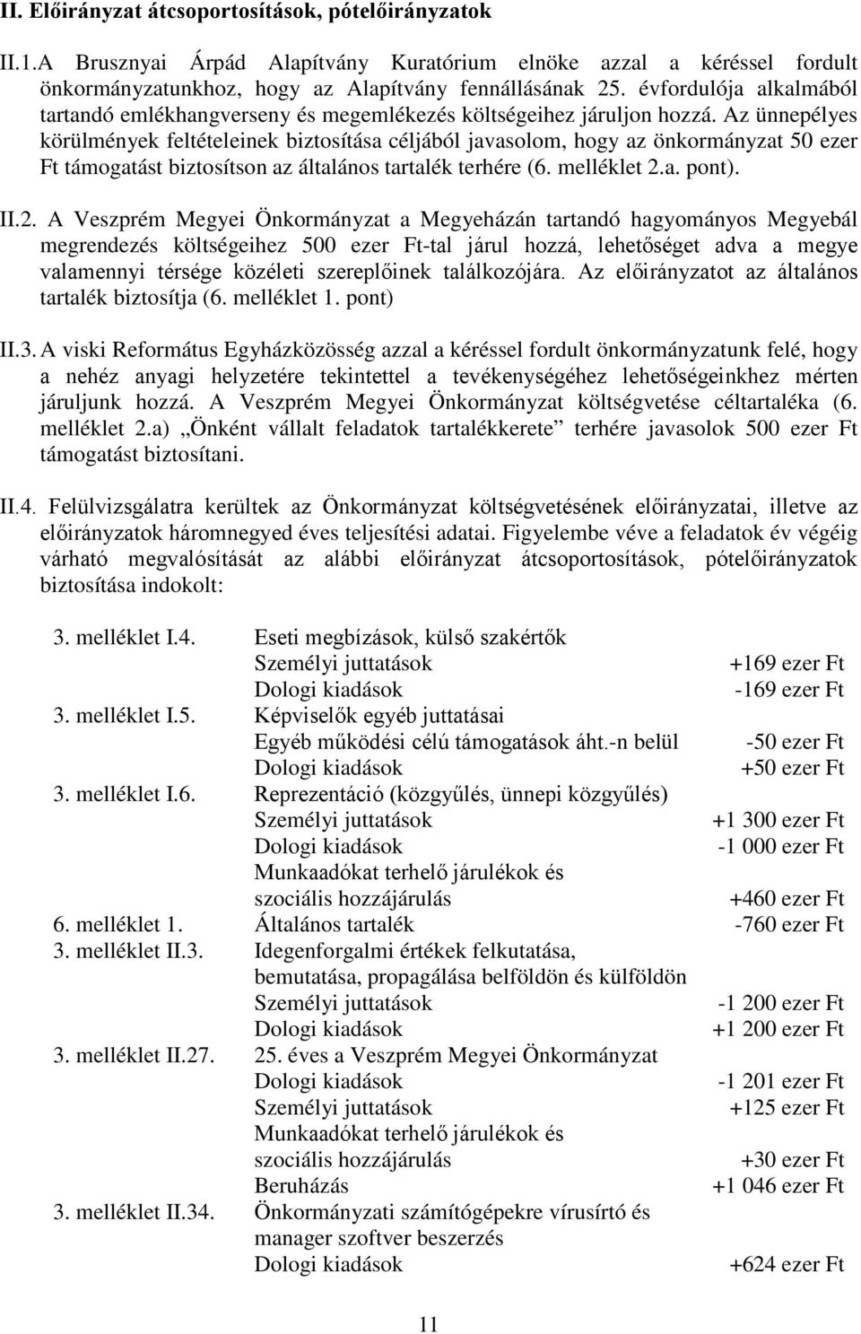 Az ünnepélyes körülmények feltételeinek biztosítása céljából javasolom, hogy az önkormányzat 50 ezer Ft támogatást biztosítson az általános tartalék terhére (6. melléklet 2.