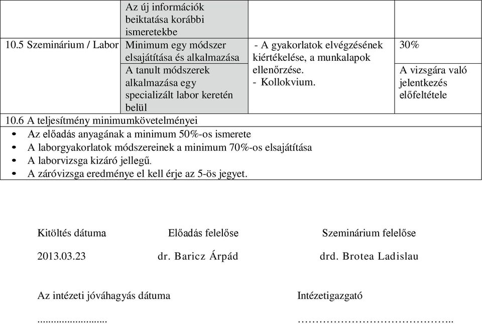 6 A teljesítmény minimumkövetelményei Az előadás anyagának a minimum 50%-os ismerete A laborgyakorlatok módszereinek a minimum 70%-os elsajátítása A laborvizsga kizáró jellegű.