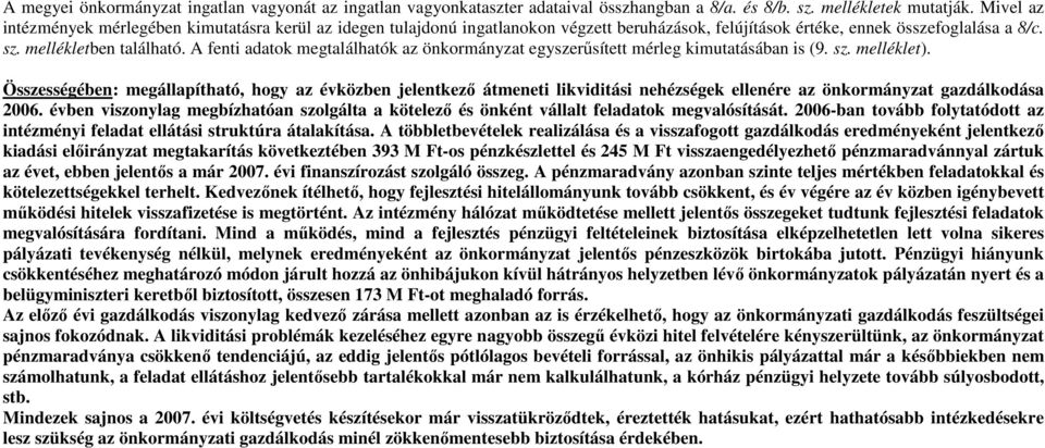 A fenti adatok megtalálhatók az önkormányzat egyszerűsített mérleg kimutatásában is (9. sz. melléklet).