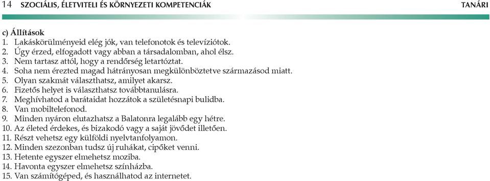 Fizetős helyet is választhatsz továbbtanulásra. 7. Meghívhatod a barátaidat hozzátok a születésnapi bulidba. 8. Van mobiltelefonod. 9. Minden nyáron elutazhatsz a alatonra legalább egy hétre. 10.