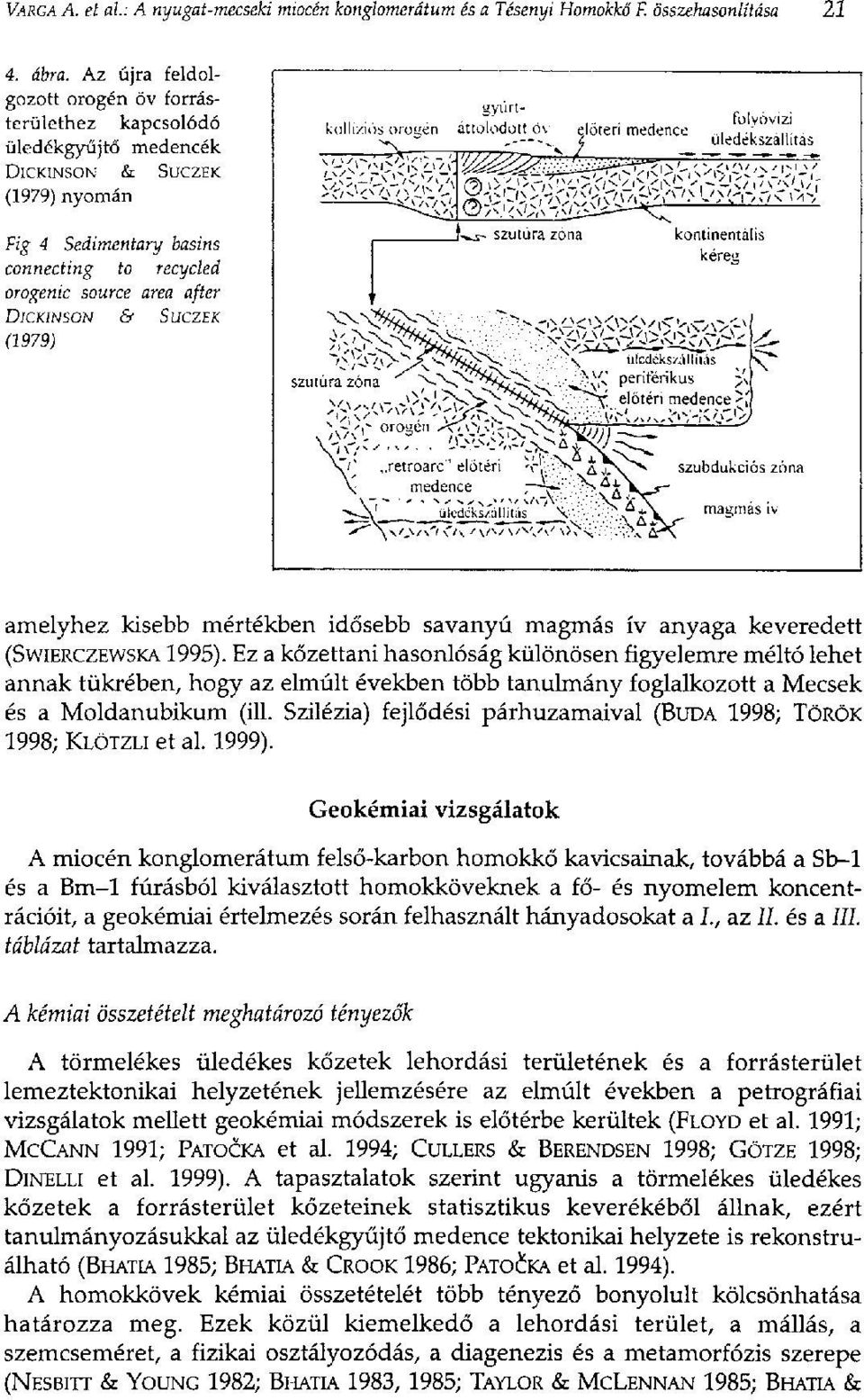 Sedimentary basins connecting to recycled orogenic source area after DICKINSON & SUCZEK (1979) kontinentális kéreg N \ ülcdéks/.állílás periférikus > ' előtéri medence^ retroarc'' előtéri т.