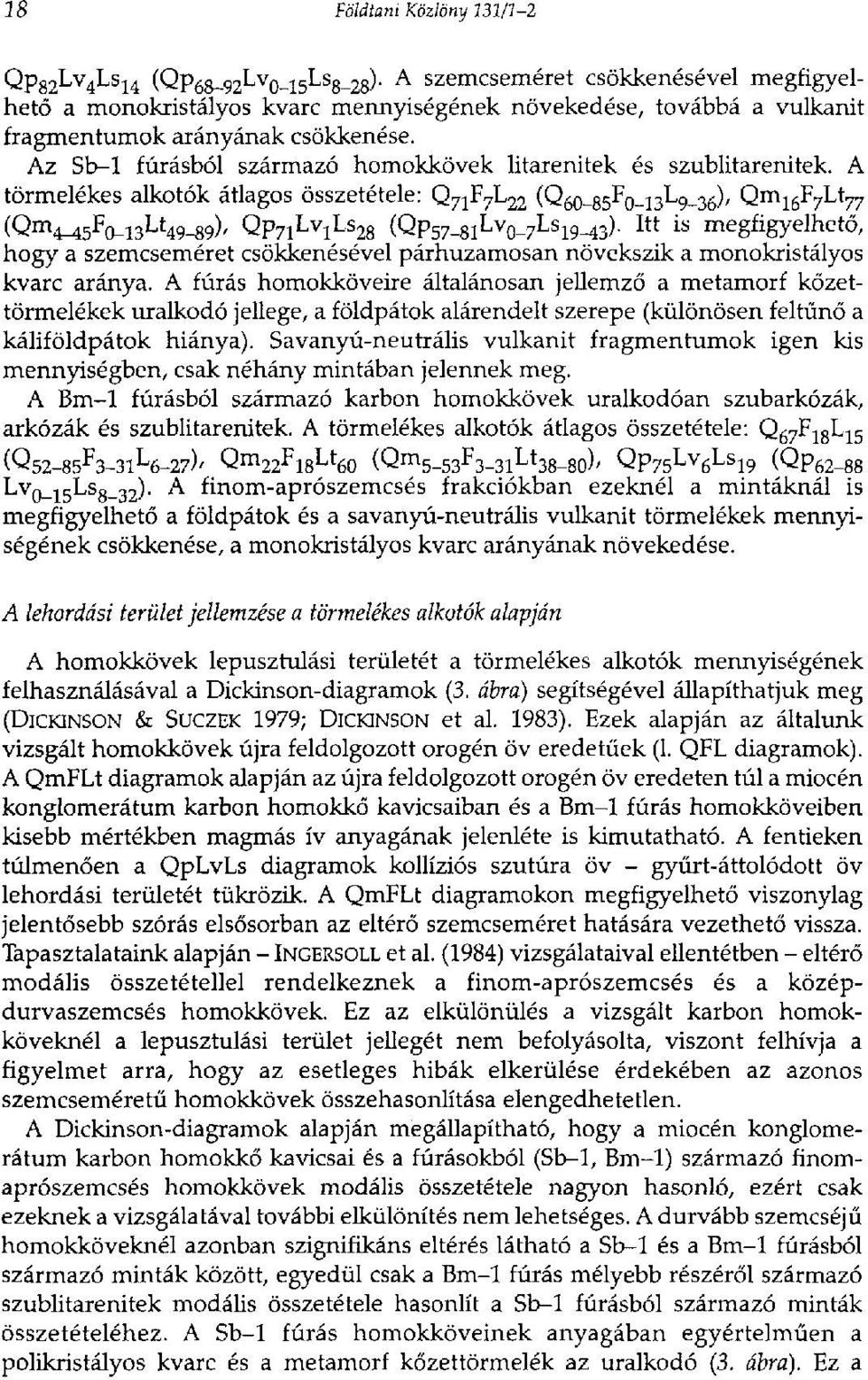 A törmelékes alkotók átlagos összetétele: Q 7iF 7L 22 (Об0-85^0-1зЦ-Зб)' Q m \6^7^77 (Qm^ 4 5F 0_ 1 3Lt 4 9_ g 9), Qp7iLvjLs2 8 (Qp 57_ 81Lv 0_ 7Ls 19_ 43).