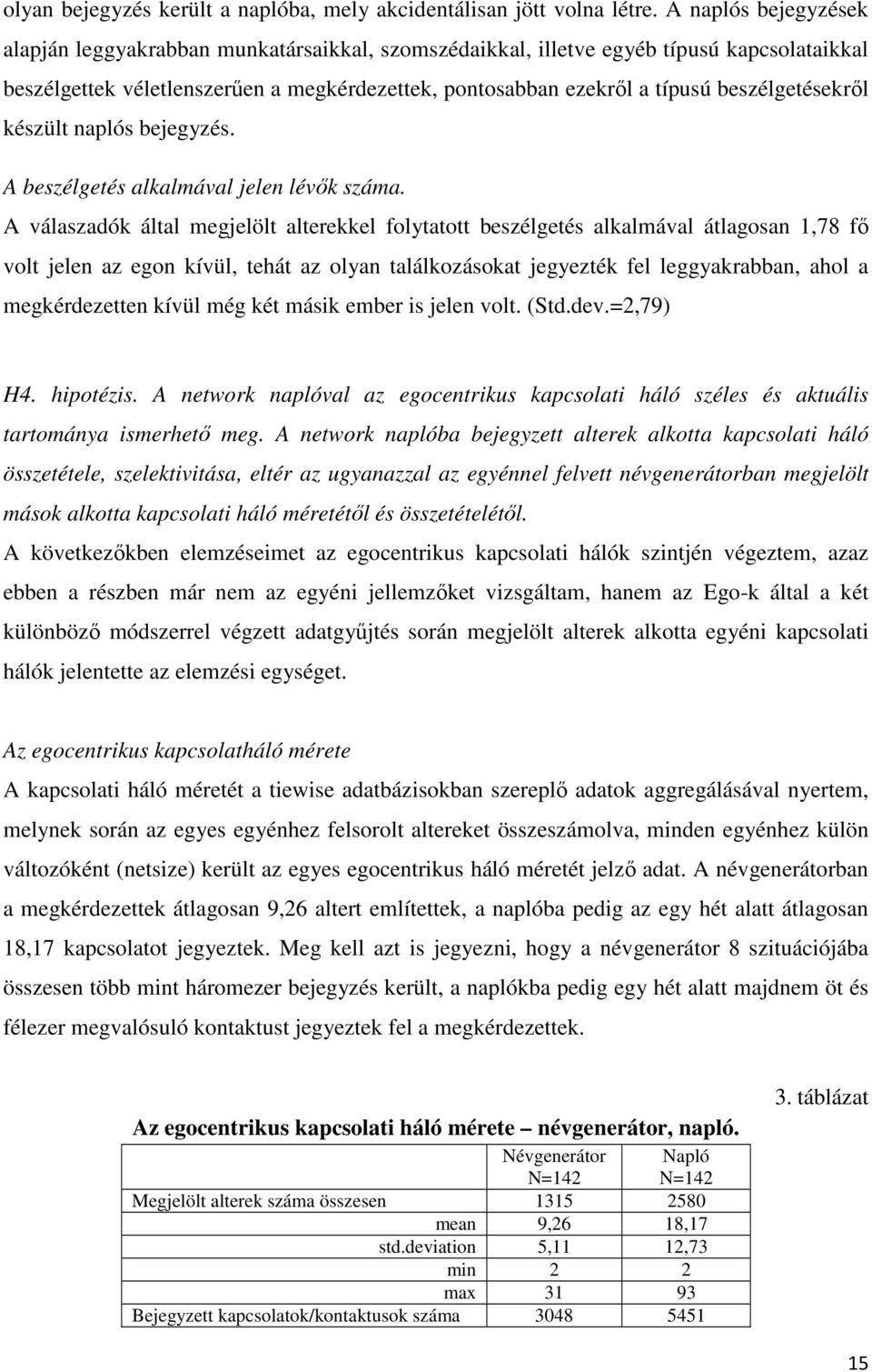 beszélgetésekről készült naplós bejegyzés. A beszélgetés alkalmával jelen lévők száma.