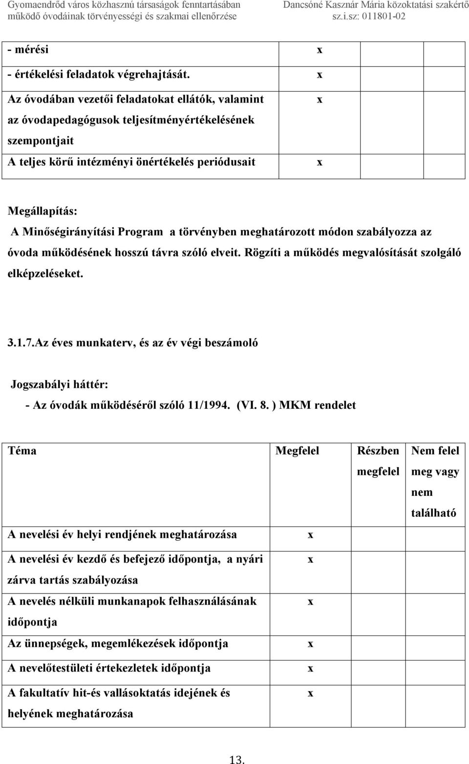 a törvényben meghatározott módon szabályozza az óvoda működésének hosszú távra szóló elveit. Rögzíti a működés megvalósítását szolgáló elképzeléseket. 3.1.7.