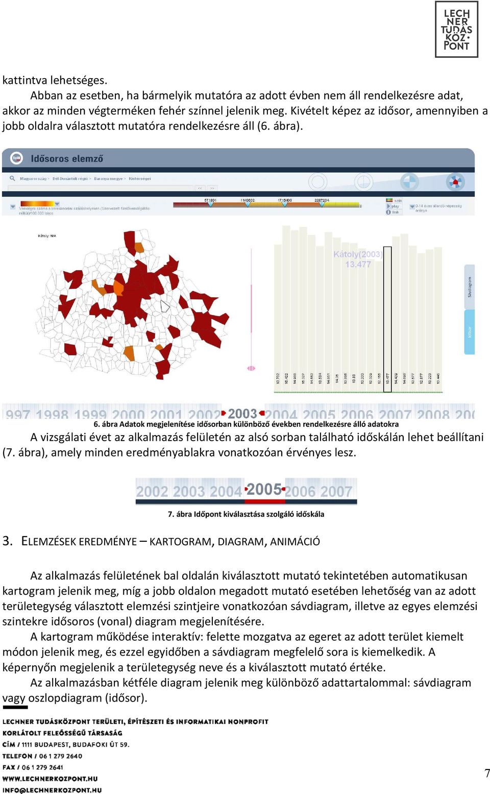 ábra Adatok megjelenítése idősorban különböző években rendelkezésre álló adatokra A vizsgálati évet az alkalmazás felületén az alsó sorban található időskálán lehet beállítani (7.