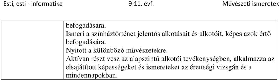 értő  Nyitott a különböző művészetekre.