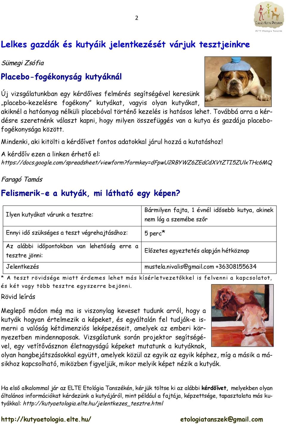 Továbbá arra a kérdésre szeretnénk választ kapni, hogy milyen összefüggés van a kutya és gazdája placebofogékonysága között.