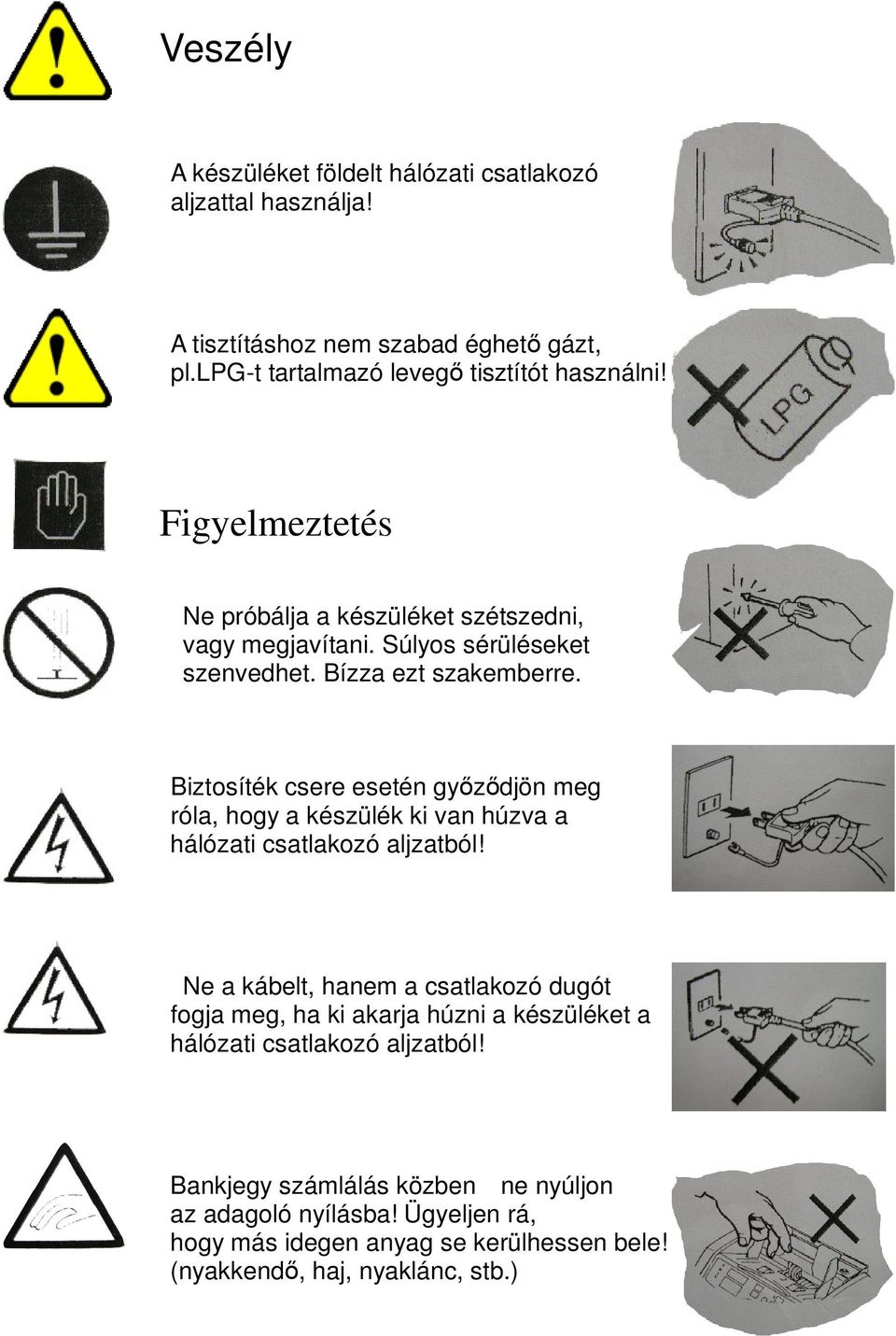 Biztosíték csere esetén győződjön meg róla, hogy a készülék ki van húzva a hálózati csatlakozó aljzatból!