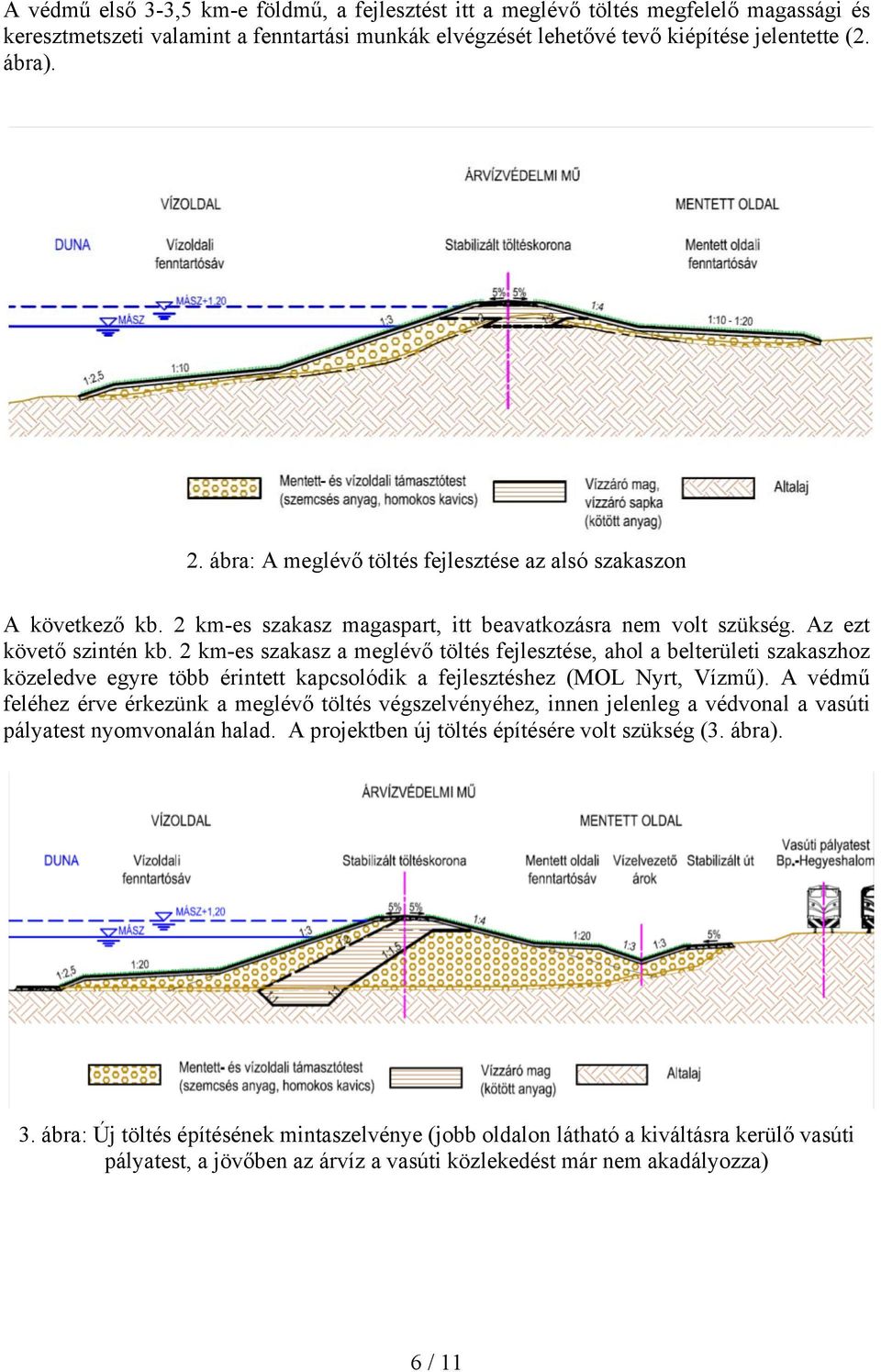 2 km-es szakasz a meglévő töltés fejlesztése, ahol a belterületi szakaszhoz közeledve egyre több érintett kapcsolódik a fejlesztéshez (MOL Nyrt, Vízmű).