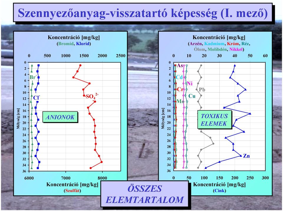 00 500 ANIONOK SO 4 6000 7000 8000 Koncentráció [mg/kg] (Szulfát) Mélység [cm] 0 4 6 8 10 1 14 16 18 4 6 8 30 3 34 36