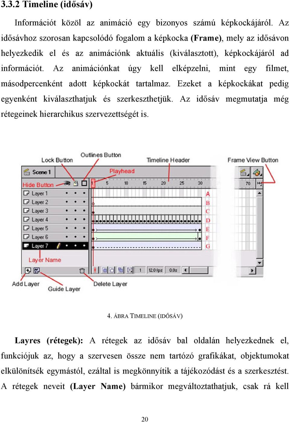 Az animációnkat úgy kell elképzelni, mint egy filmet, másodpercenként adott képkockát tartalmaz. Ezeket a képkockákat pedig egyenként kiválaszthatjuk és szerkeszthetjük.