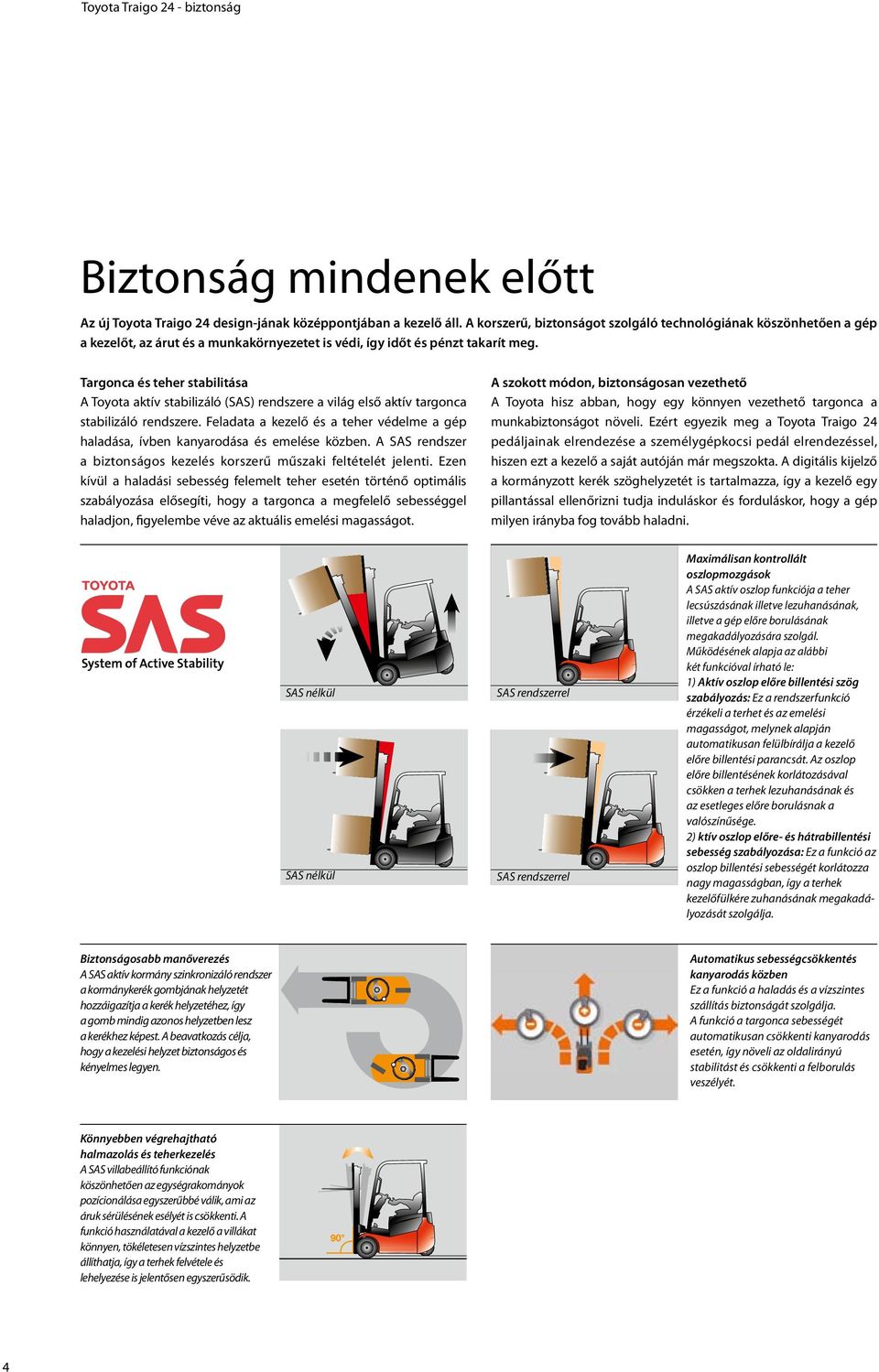 Targonca és teher stabilitása A Toyota aktív stabilizáló (SAS) rendszere a világ első aktív targonca stabilizáló rendszere.