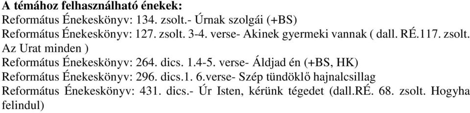 zsolt. Az Urat minden ) Református Énekeskönyv: 264. dics. 1.4-5.