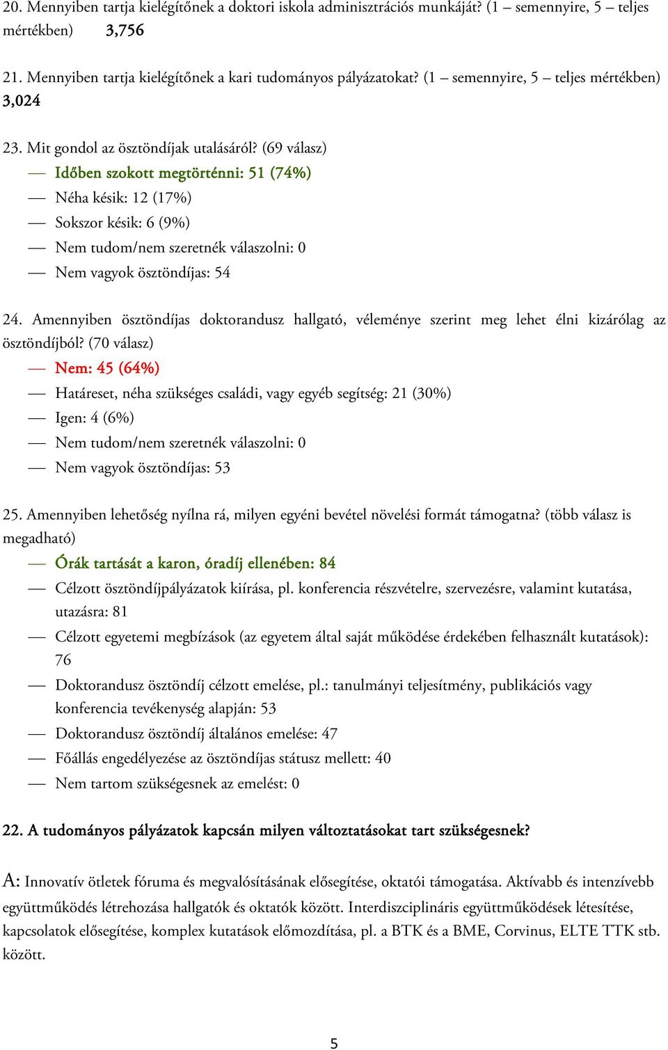 (69 válasz) Időben szokott megtörténni: 51 (74%) Néha késik: 12 (17%) Sokszor késik: 6 (9%) Nem tudom/nem szeretnék válaszolni: 0 Nem vagyok ösztöndíjas: 54 24.