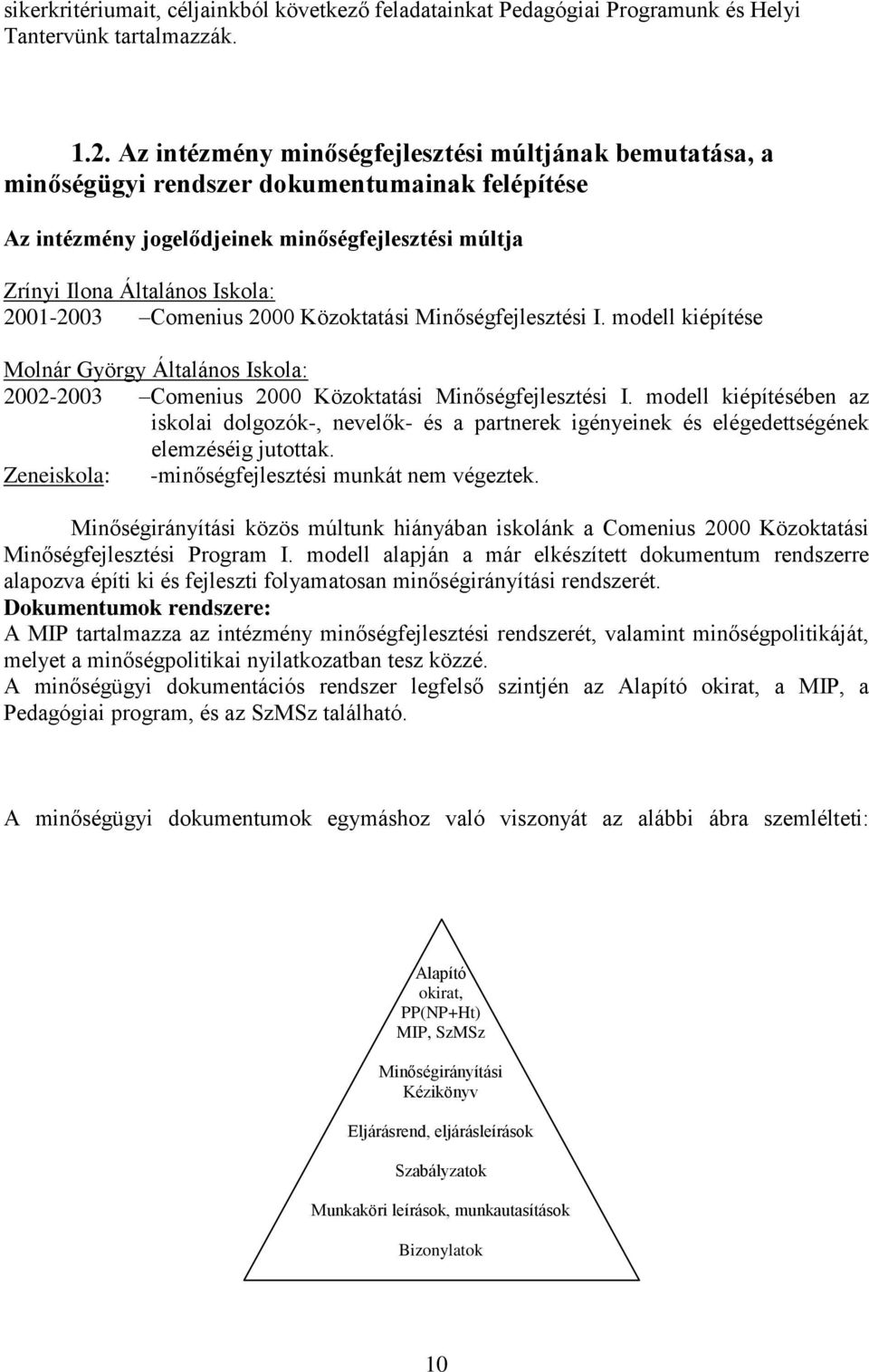 Comenius 2000 Közoktatási Minőségfejlesztési I. modell kiépítése Molnár György Általános Iskola: 2002-2003 Comenius 2000 Közoktatási Minőségfejlesztési I.