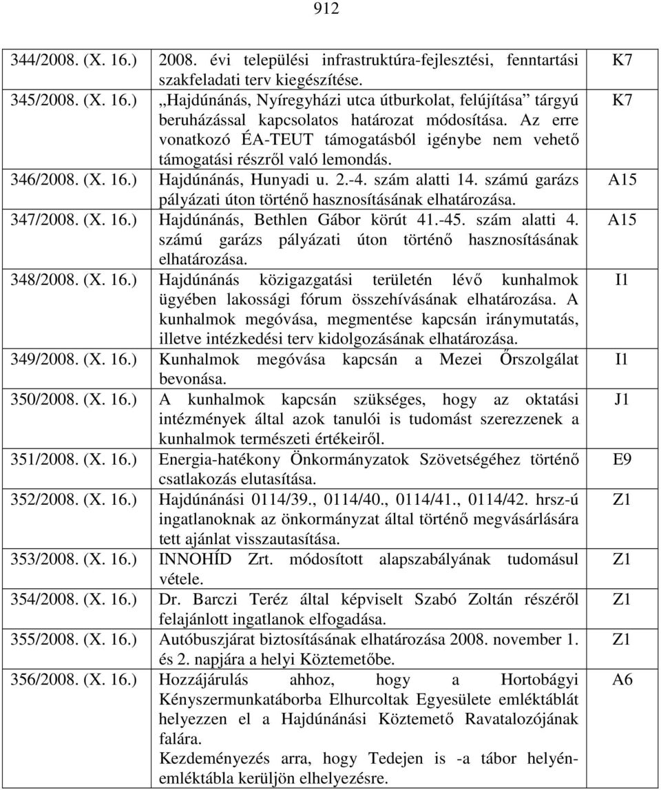 számú garázs pályázati úton történı hasznosításának elhatározása. 347/2008. (X. 16.) Hajdúnánás, Bethlen Gábor körút 41.-45. szám alatti 4.