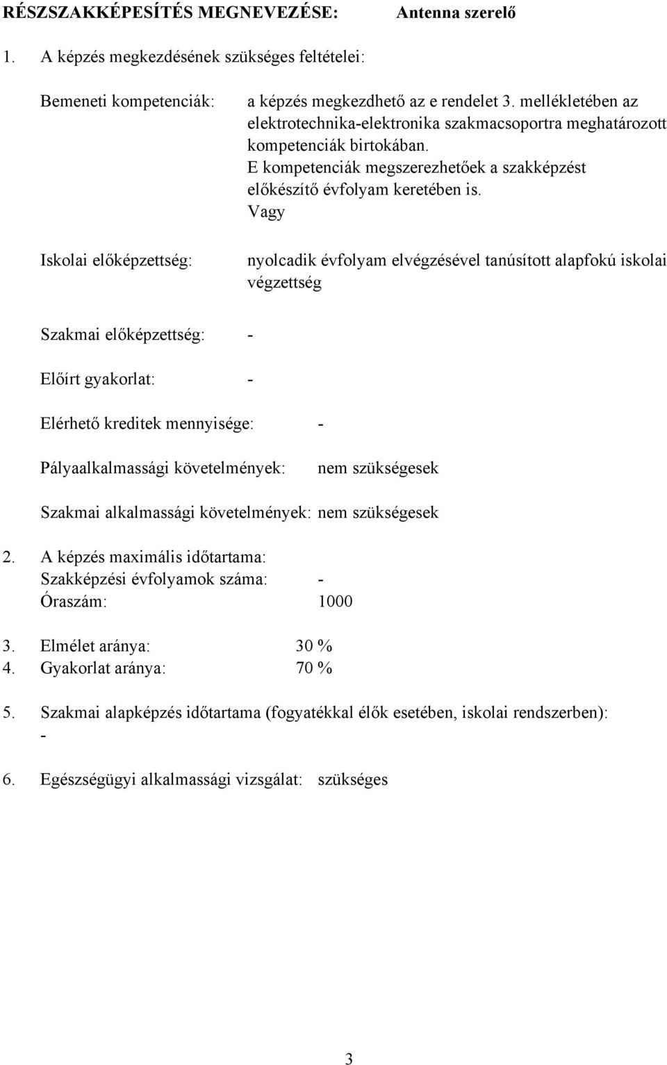 Vagy nyolcadik évfolyam elvégzésével tanúsított alapfokú iskolai végzettség Szakmai előképzettség: Előírt gyakorlat: - - Elérhető kreditek mennyisége: - Pályaalkalmassági követelmények: nem