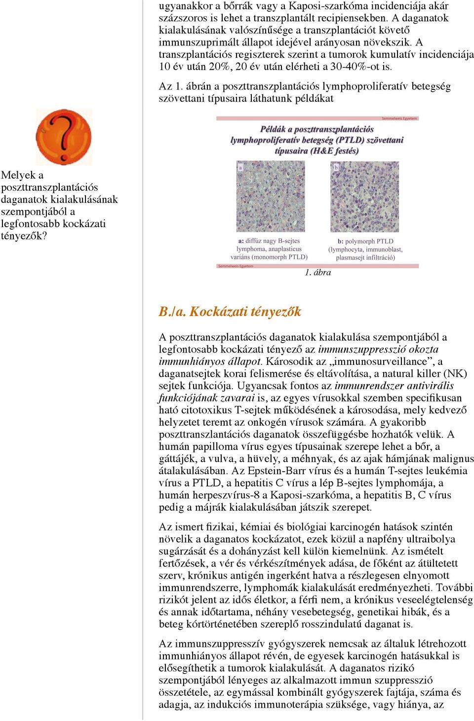 A transzplantációs regiszterek szerint a tumorok kumulatív incidenciája 10 év után 20%, 20 év után elérheti a 30-40%-ot is. Az 1.