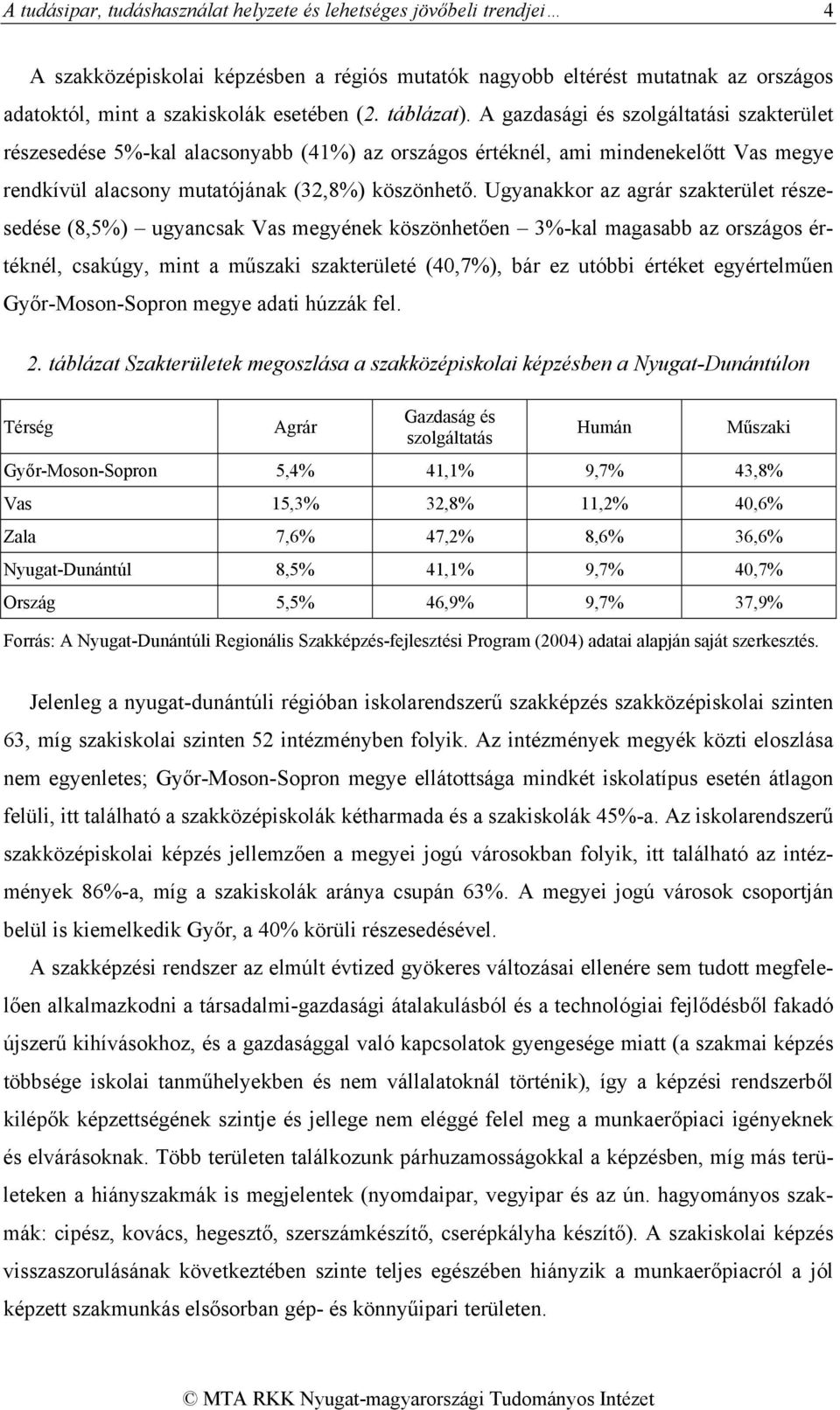 Ugyanakkor az agrár szakterület részesedése (8,5%) ugyancsak Vas megyének köszönhetően 3%-kal magasabb az országos értéknél, csakúgy, mint a műszaki szakterületé (40,7%), bár ez utóbbi értéket