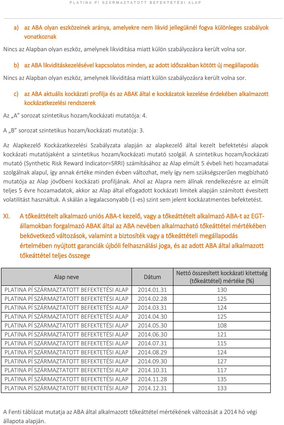 c) az ABA aktuális kockázati profilja és az ABAK által e kockázatok kezelése érdekében alkalmazott kockázatkezelési rendszerek Az A sorozat szintetikus hozam/kockázati mutatója: 4.