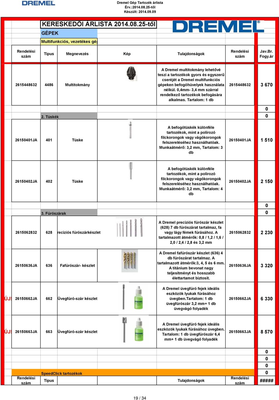 ,4mm- 3,4 mm szárral rendelkező tartozékok befogására alkalmas.