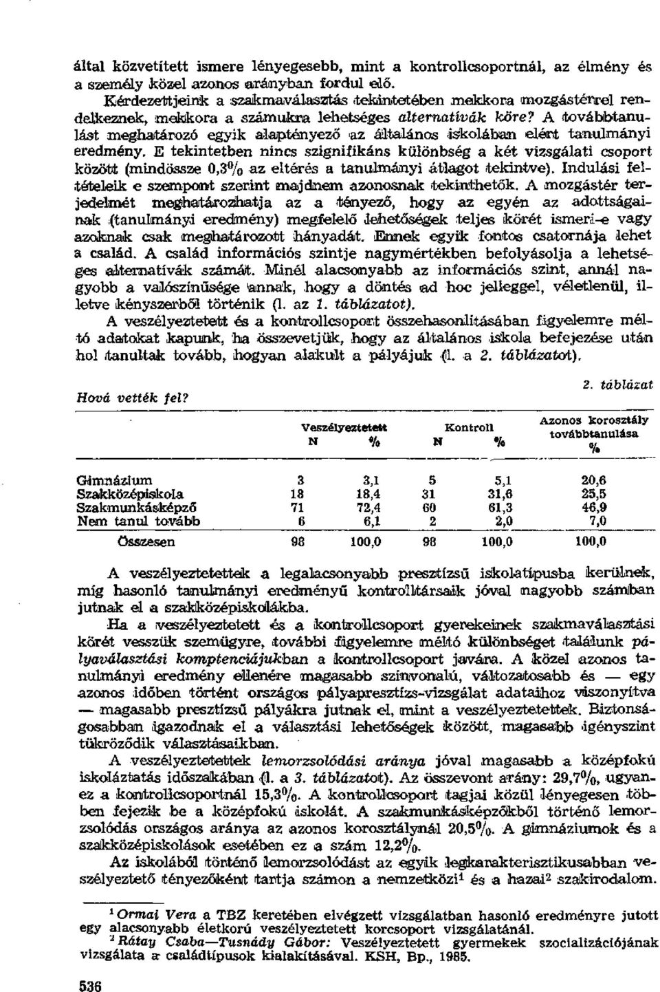 A továbbtanulást meghatározó egyik alaptényező az általános iskolában elért tanulmányi eredmény.