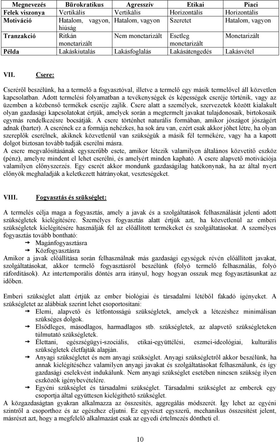 Csere: Cseréről beszélünk, ha a termelő a fogyasztóval, illetve a termelő egy másik termelővel áll közvetlen kapcsolatban.