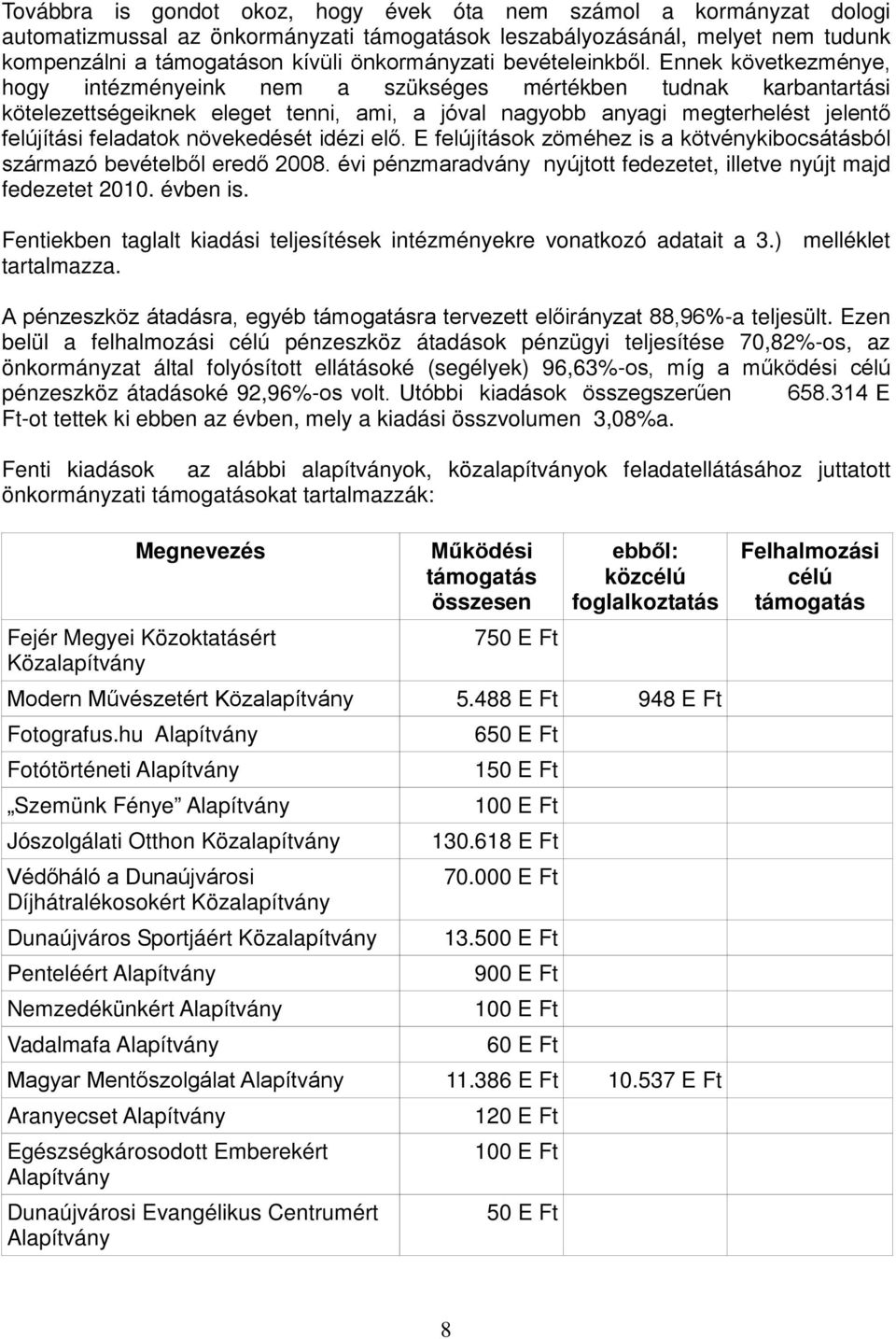 Ennek következménye, hogy intézményeink nem a szükséges mértékben tudnak karbantartási kötelezettségeiknek eleget tenni, ami, a jóval nagyobb anyagi megterhelést jelentő felújítási feladatok