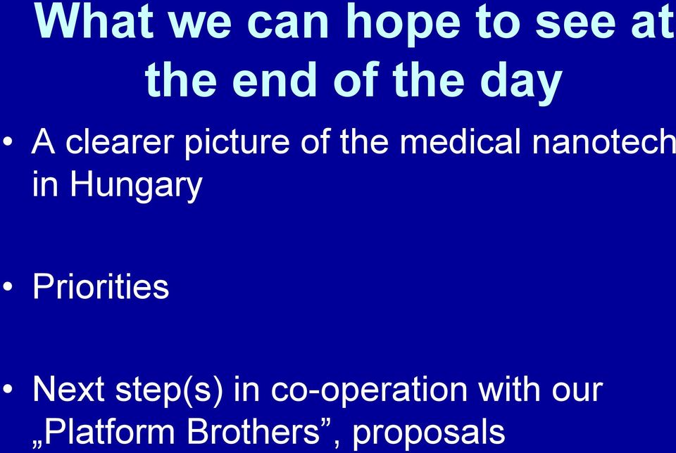 nanotech in Hungary Priorities Next