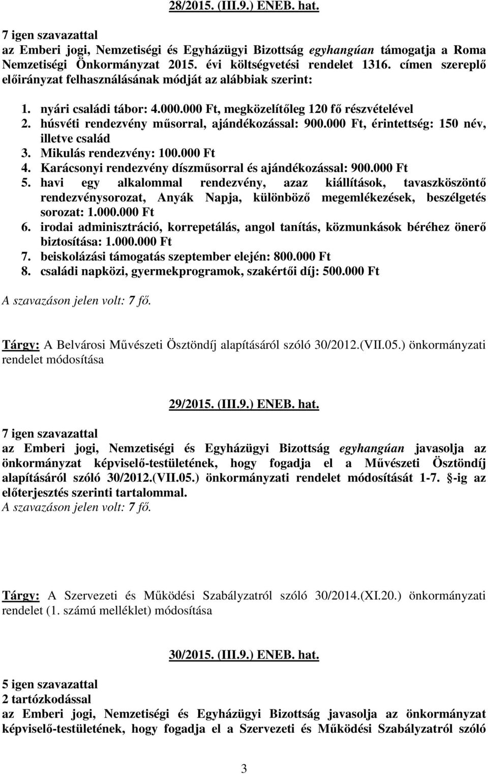 000 Ft, érintettség: 150 név, illetve család 3. Mikulás rendezvény: 100.000 Ft 4. Karácsonyi rendezvény díszműsorral és ajándékozással: 900.000 Ft 5.