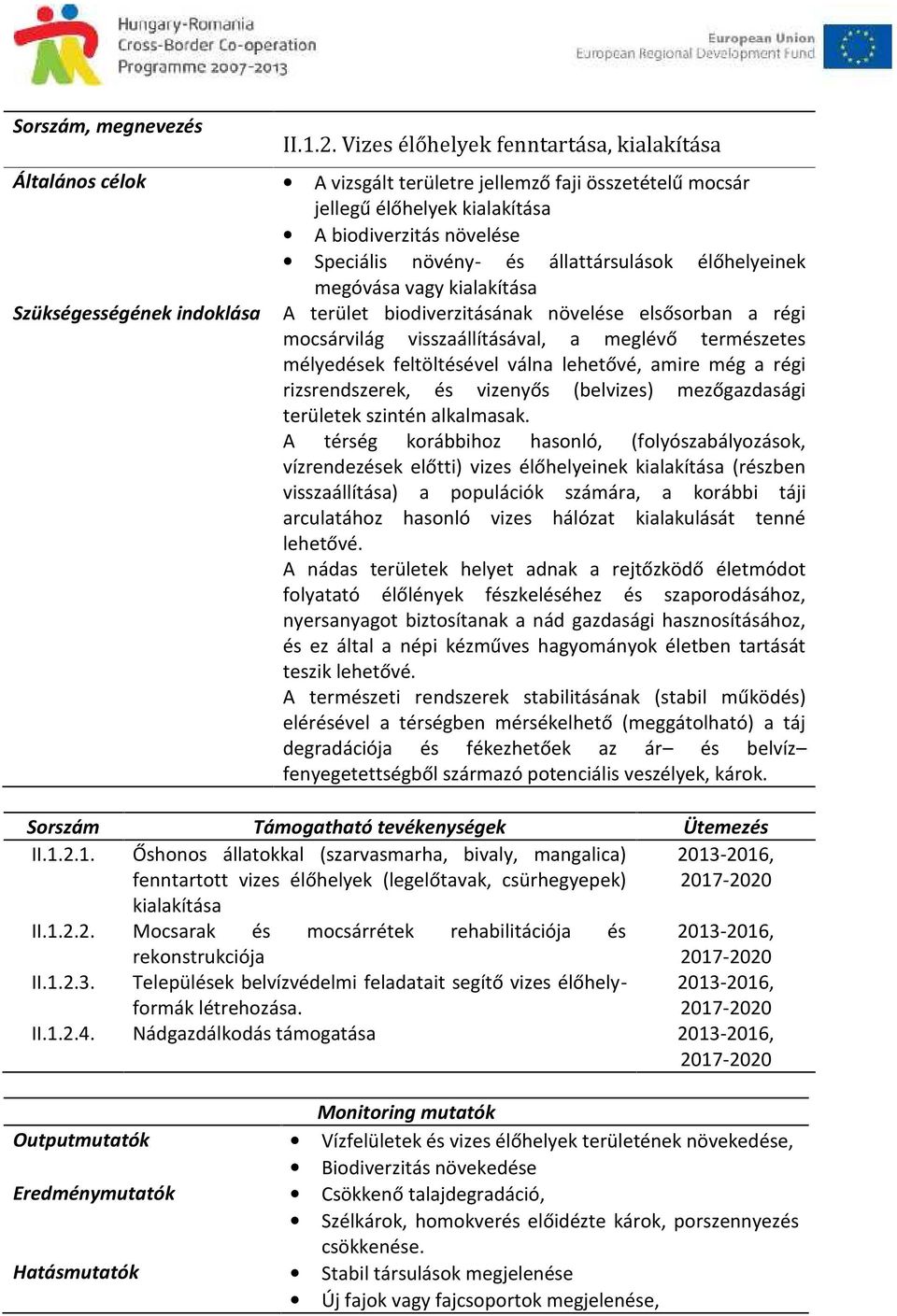 állattársulások élőhelyeinek megóvása vagy kialakítása Szükségességének indoklása A terület biodiverzitásának növelése elsősorban a régi mocsárvilág visszaállításával, a meglévő természetes