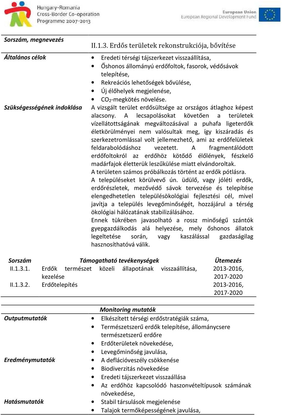 élőhelyek megjelenése, CO2-megkötés növelése. Szükségességének indoklása A vizsgált terület erdősültsége az országos átlaghoz képest alacsony.