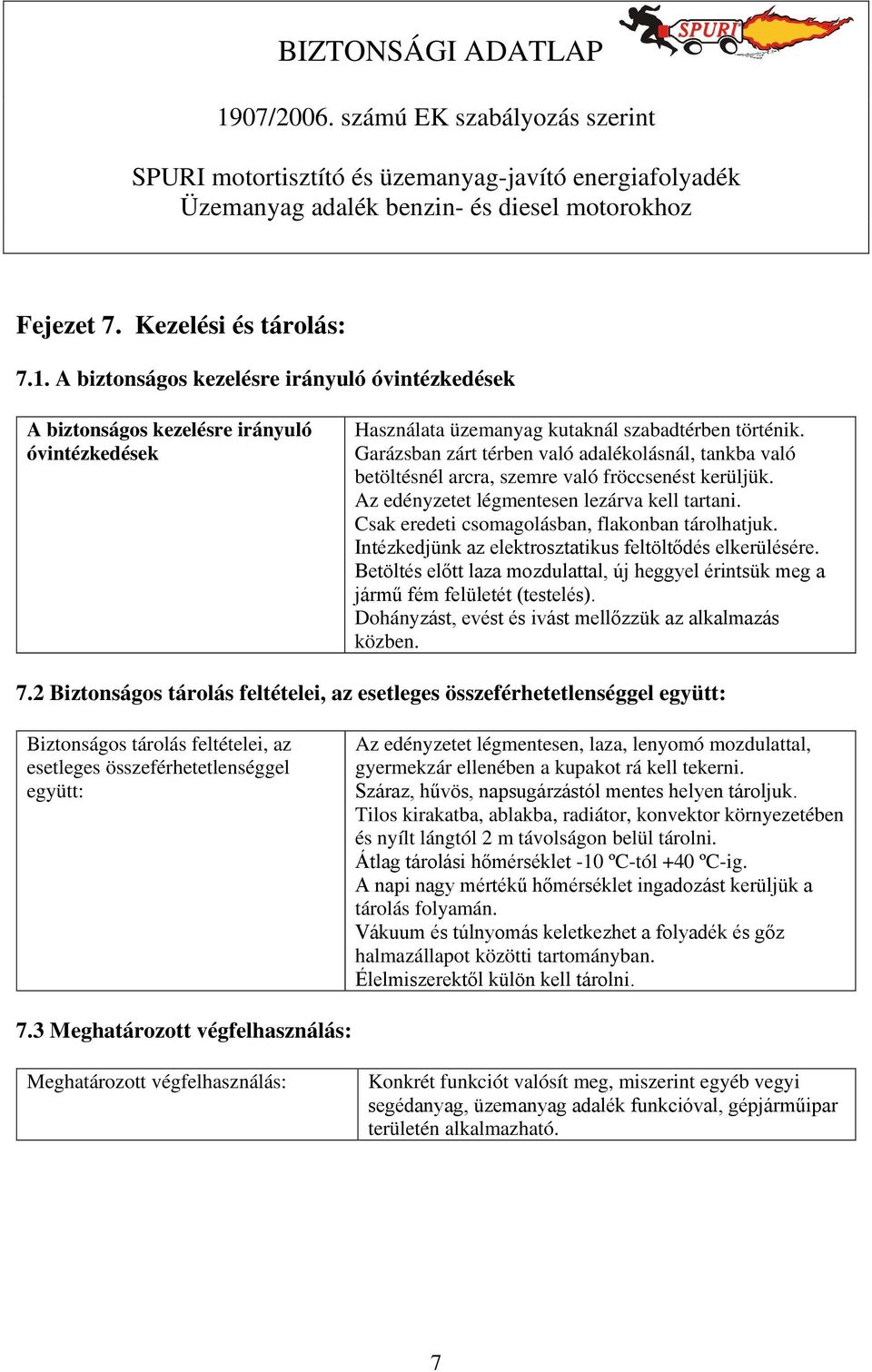 Csak eredeti csomagolásban, flakonban tárolhatjuk. Intézkedjünk az elektrosztatikus feltöltődés elkerülésére. Betöltés előtt laza mozdulattal, új heggyel érintsük meg a jármű fém felületét (testelés).