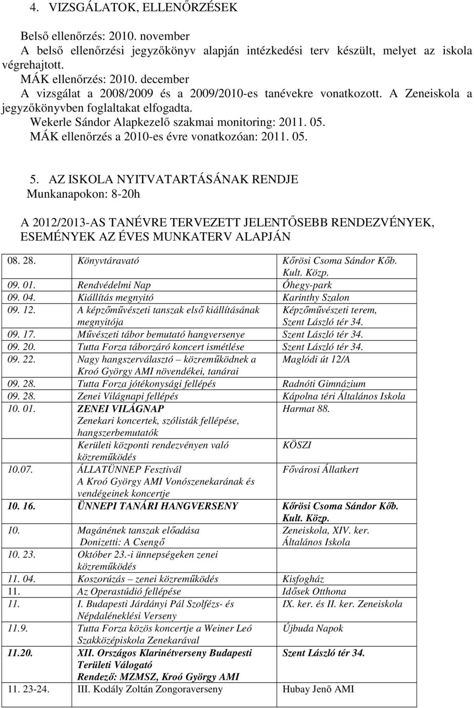 MÁK ellenőrzés a 2010-es évre vonatkozóan: 2011. 05. 5.