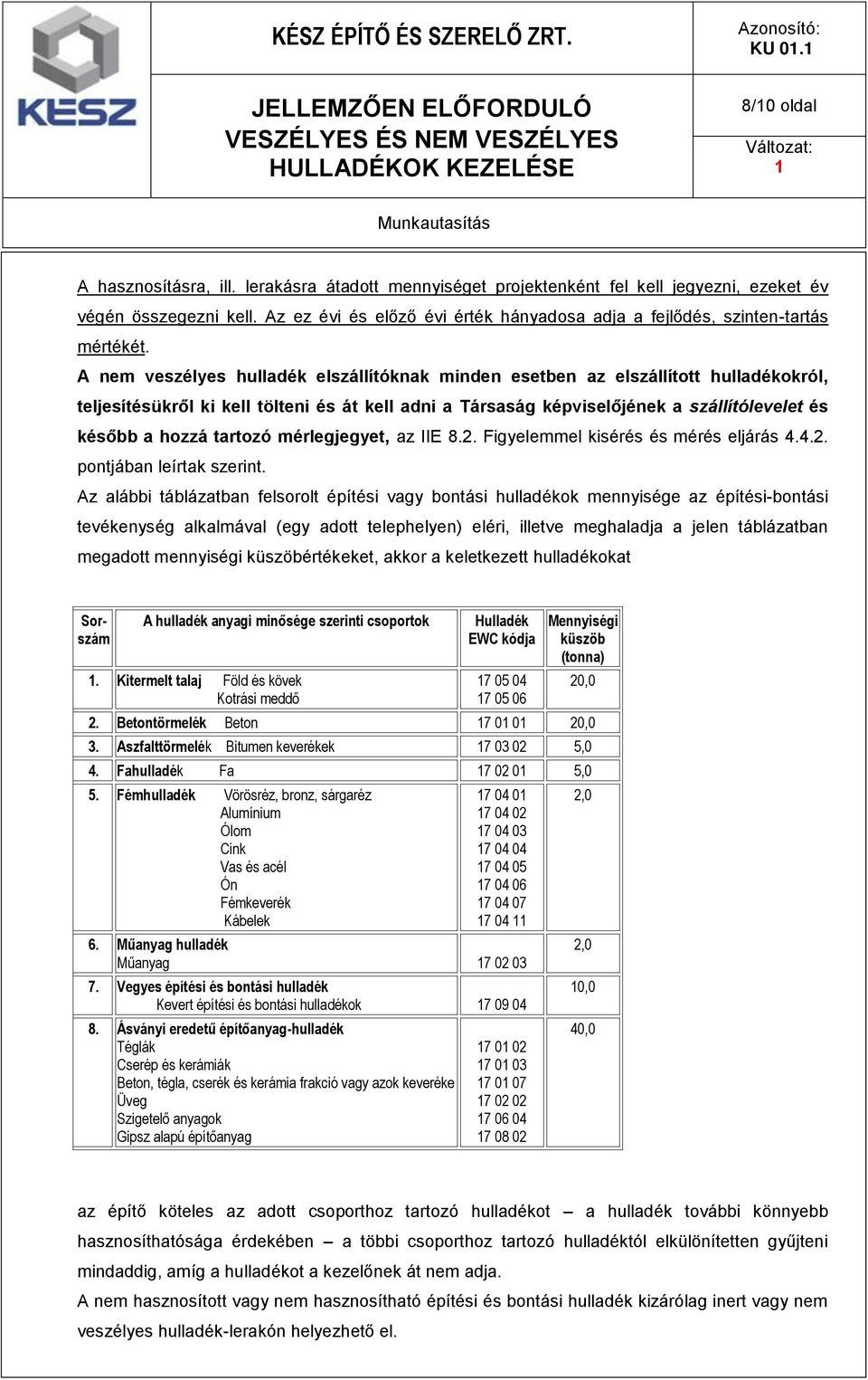 A nem veszélyes hulladék elszállítóknak minden esetben az elszállított hulladékokról, teljesítésükről ki kell tölteni és át kell adni a Társaság képviselőjének a szállítólevelet és később a hozzá