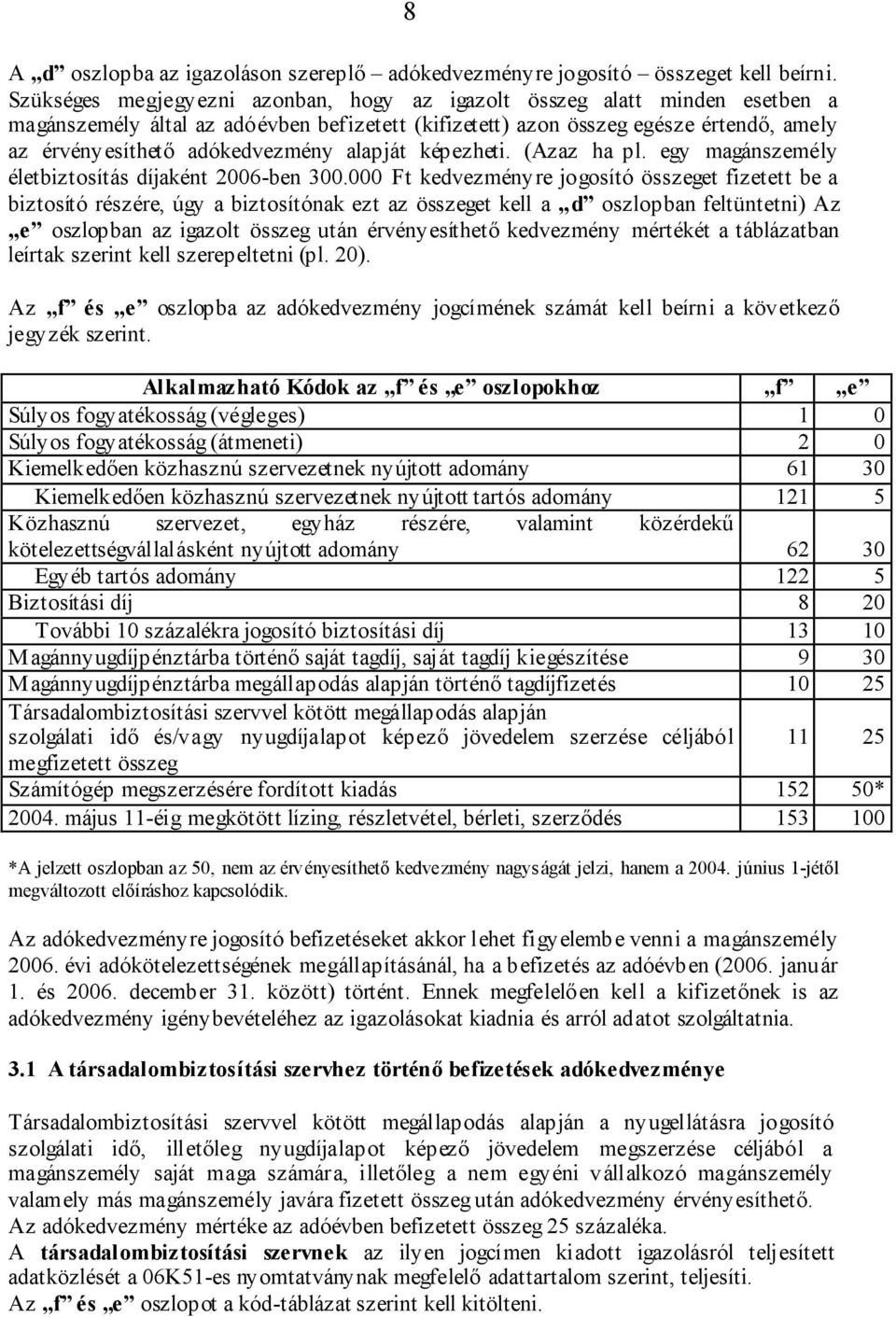 alapját képezheti. (Azaz ha pl. egy magánszemély életbiztosítás díjaként 2006-ben 300.