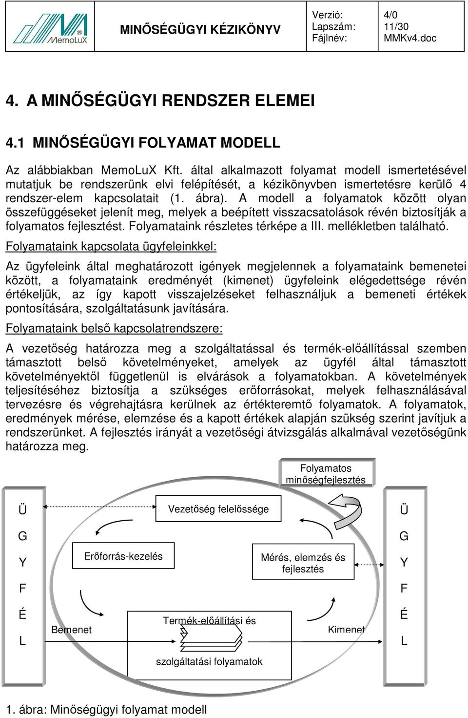 A modell a folyamatok között olyan összefüggéseket jelenít meg, melyek a beépített visszacsatolások révén biztosítják a folyamatos fejlesztést. Folyamataink részletes térképe a III.