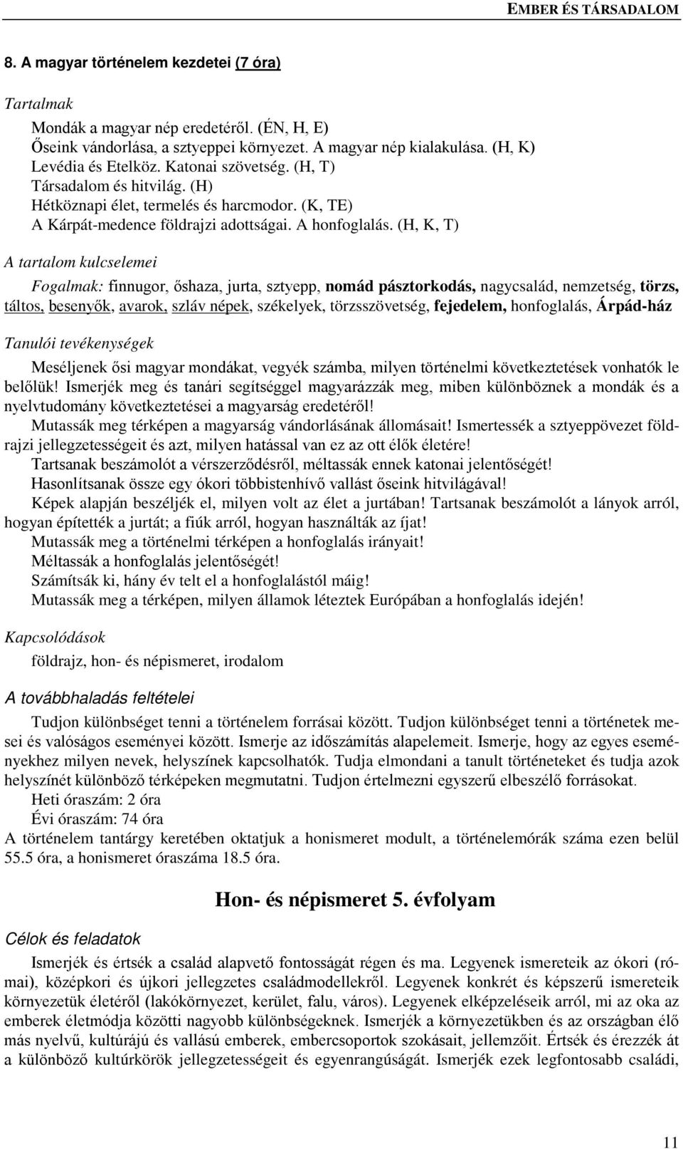 (H, K, T) Fogalmak: finnugor, őshaza, jurta, sztyepp, nomád pásztorkodás, nagycsalád, nemzetség, törzs, táltos, besenyők, avarok, szláv népek, székelyek, törzsszövetség, fejedelem, honfoglalás,