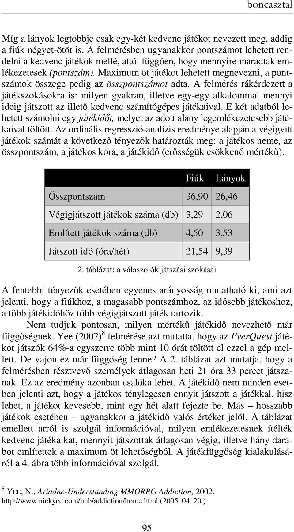 Maximum öt játékot lehetett megnevezni, a pontszámok összege pedig az összpontszámot adta.