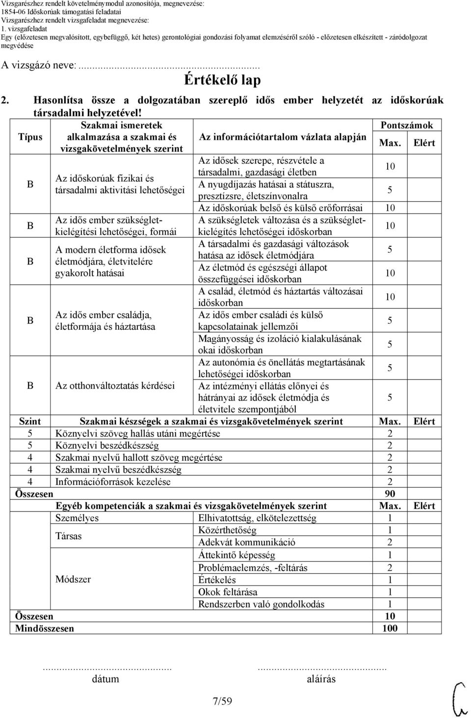 Elért Az idősek szerepe, részvétele a társadalmi, gazdasági életben Az időskorúak fizikai és A nyugdíjazás hatásai a státuszra, társadalmi aktivitási lehetőségei presztízsre, életszínvonalra Az