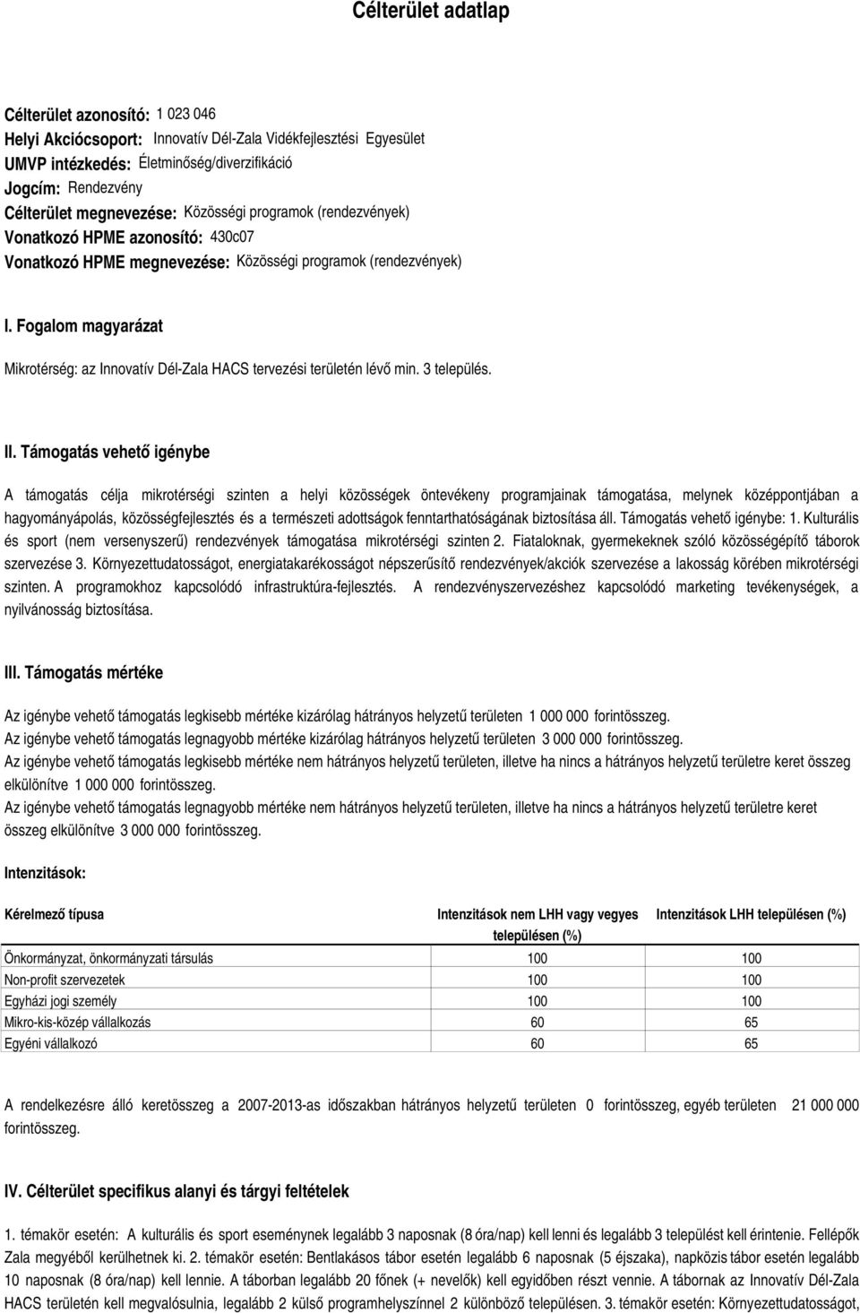 Fogalom magyarázat Mikrotérség: az Innovatív Dél-Zala HACS tervezési területén lévő min. 3 település. II.