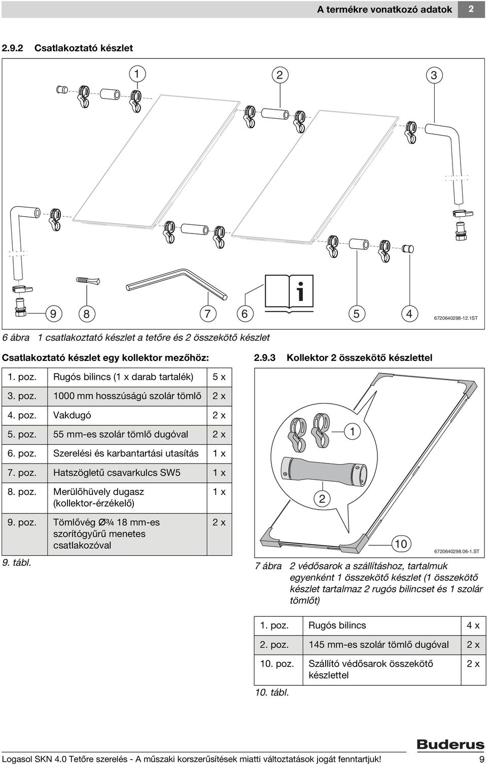 poz. Merülőhüvely dugasz (kollektor-érzékelő) 9. poz. Tömlővég Ø¾ 8 mm-es szorítógyűrű menetes csatlakozóval 9. tábl. x x 0 6706098.06-.