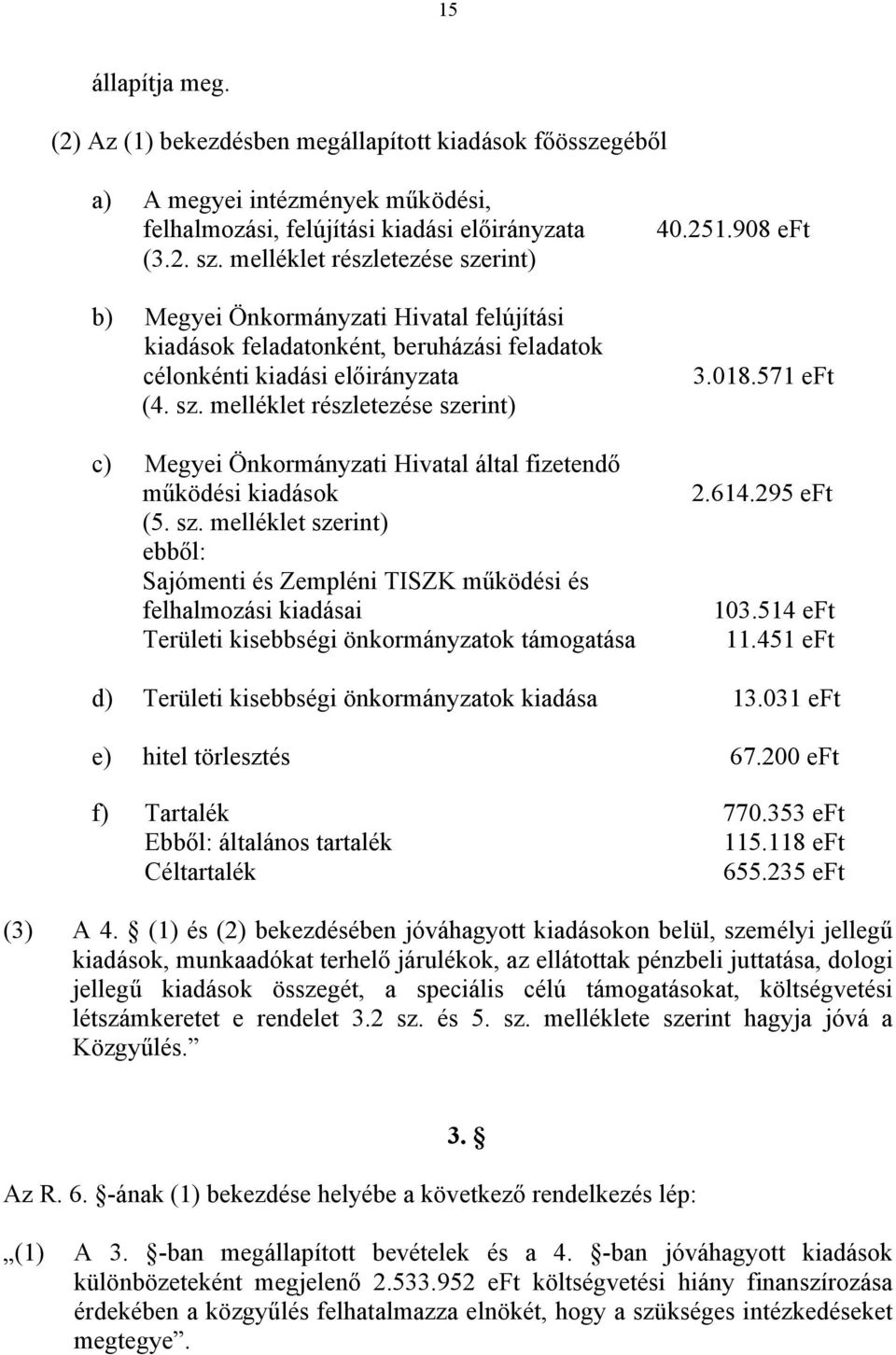 sz. melléklet szerint) ebből: Sajómenti és Zempléni TISZK működési és felhalmozási kiadásai Területi kisebbségi önkormányzatok támogatása 40.251.908 eft 3.018.571 eft 2.614.295 eft 103.514 eft 11.